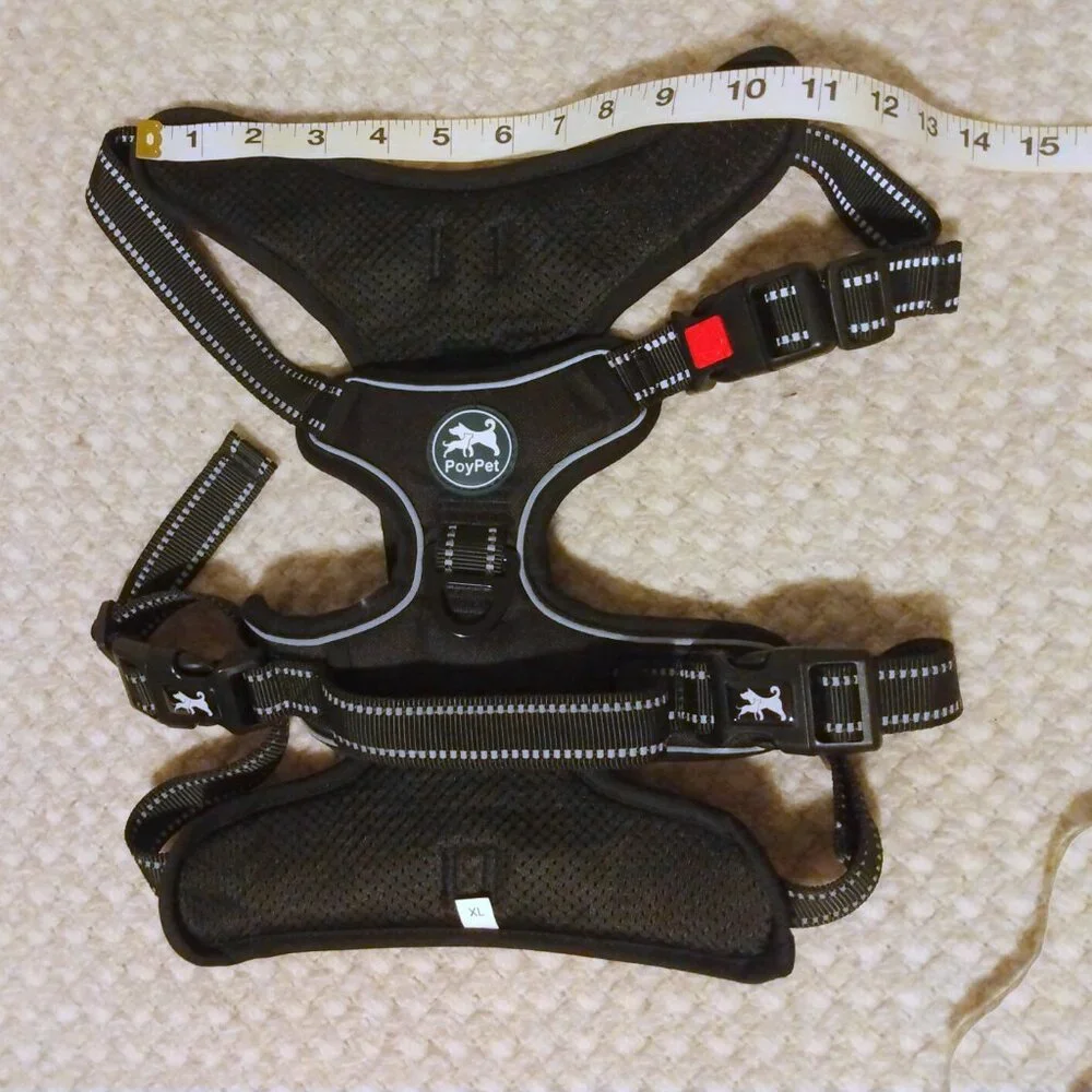 PoyPet XL Dog Harness Black Reflective Mesh No-Pull Adjustable Vest Black